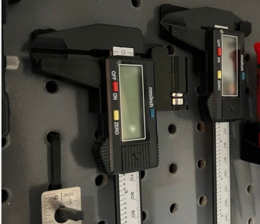 Digital Caliper Holder with Battery Dispenser Pegboard System